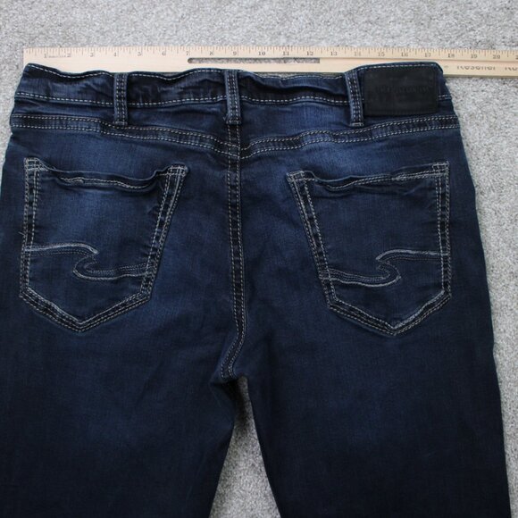 Silver Jeans Zac Mens 36x34 Blue 5-Pocket Cotton Stretch Straight Leg Grunge - Picture 8 of 14